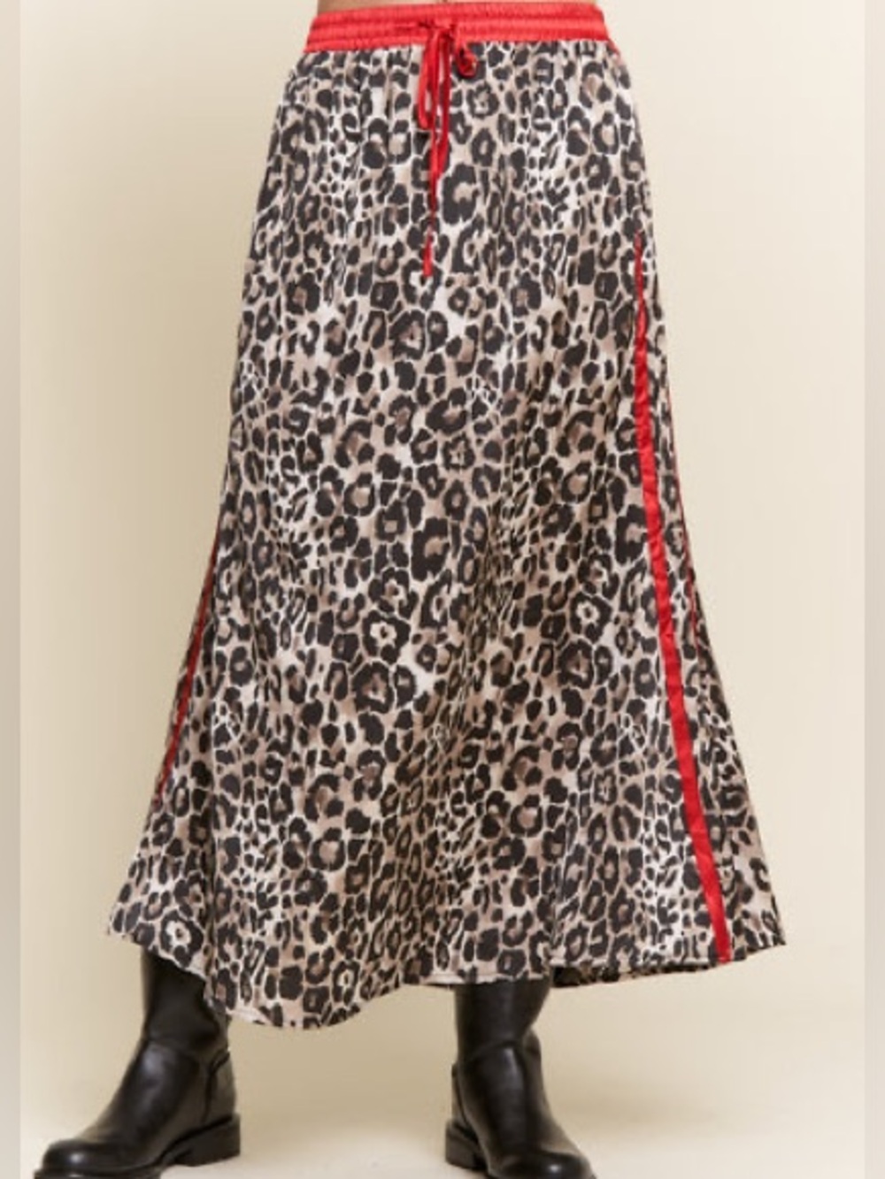NWT J.nna Leopard Print Satin Maxi Skirt with Contrasting Stripes Medium